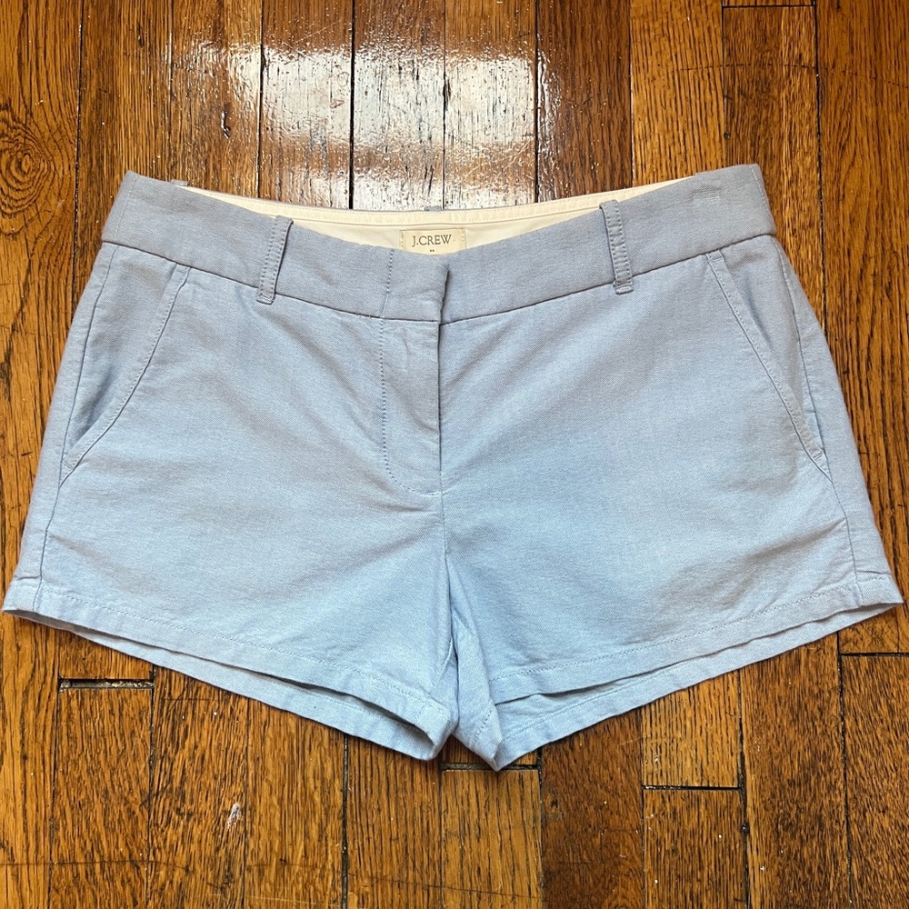 J. Crew Womens Shorts Size 4 Blue Oxford Flat Front Cotton Slash Pockets A4505